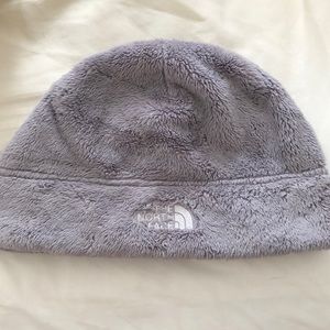 Fuzzy grey North Face winter hat
